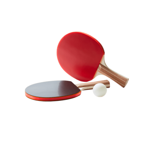 Zwei Tischtennisschläger und ein Ball